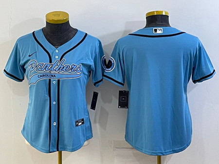 Women's Carolina Panthers Blank Blue With Patch Cool Base Stitched Baseball Jersey(Run Small)